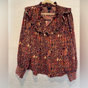 5 for $20  SCOOP Size XL Blouse BoHo Ruffled Yoke Oversized Top Long Sleeves